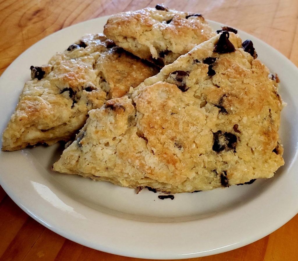 Sourdough scones with choice of mix-in (pictured with Chocolate Chips)